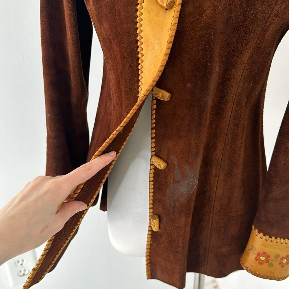 Vintage 70s CHAR Handpainted Hippy Genuine Suede Jacket - Picture 5 of 15